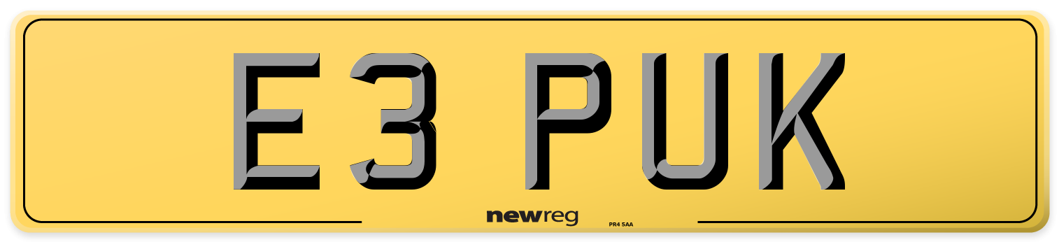 E3 PUK Rear Number Plate