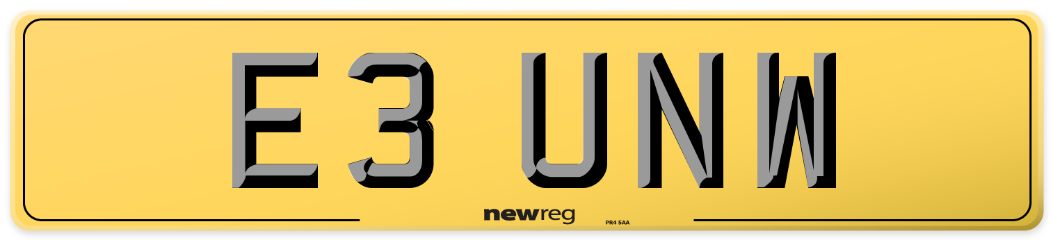 E3 UNW Rear Number Plate