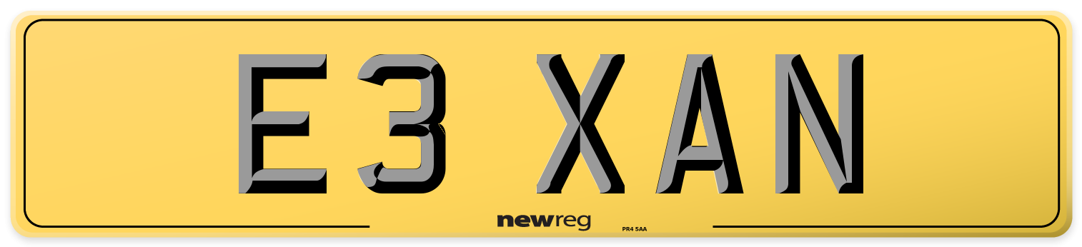 E3 XAN Rear Number Plate