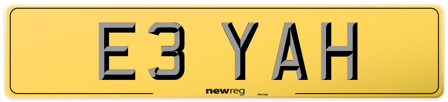 E3 YAH Rear Number Plate