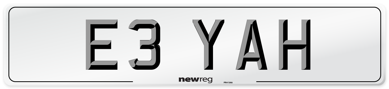 E3 YAH Front Number Plate