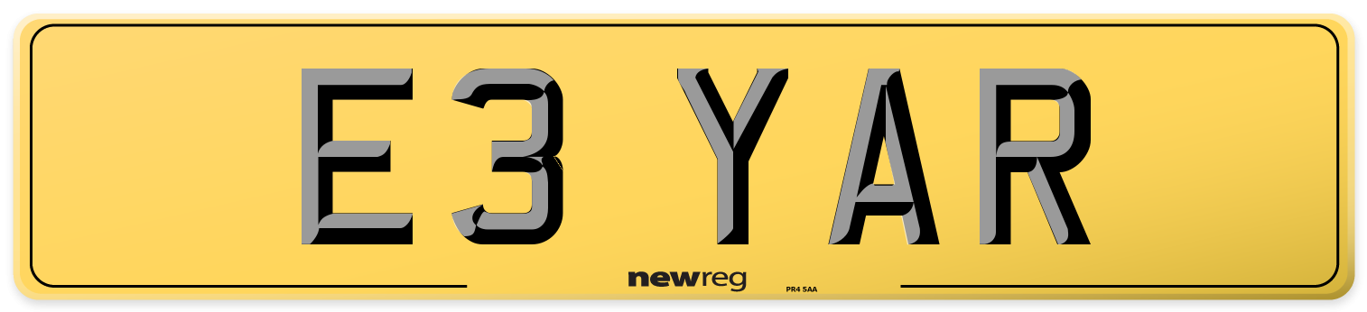 E3 YAR Rear Number Plate
