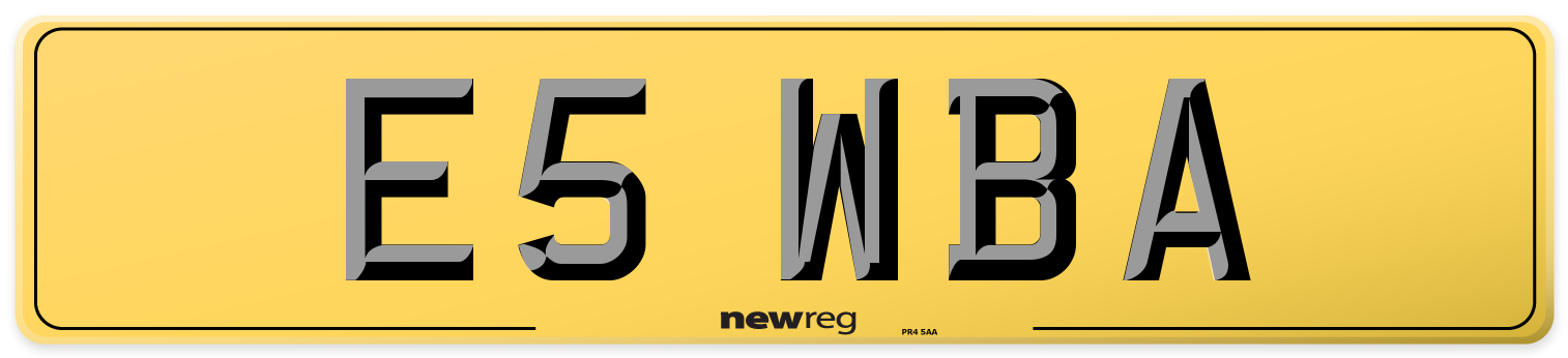 E5 WBA Rear Number Plate