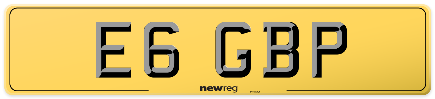 E6 GBP Rear Number Plate