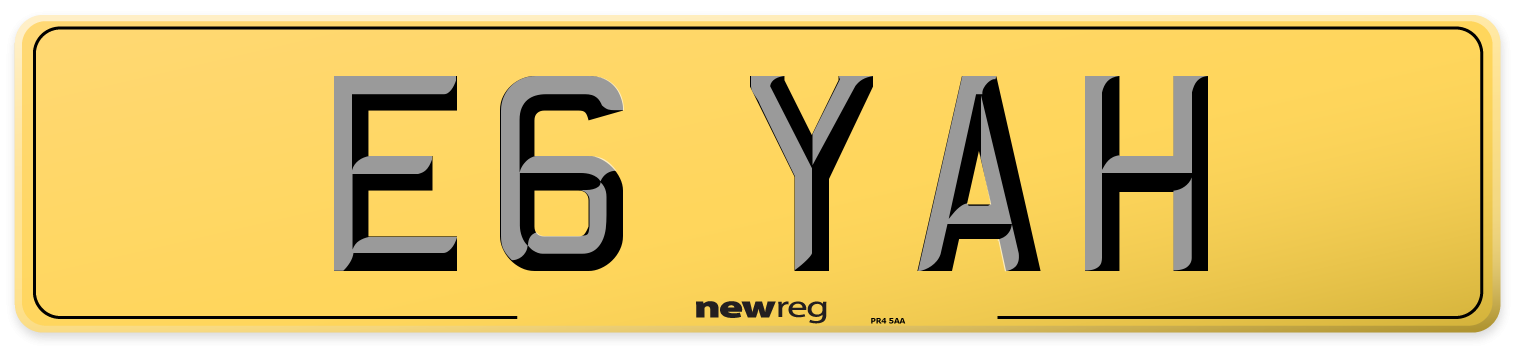 E6 YAH Rear Number Plate