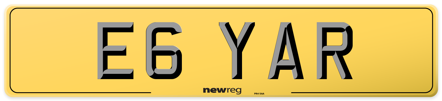 E6 YAR Rear Number Plate