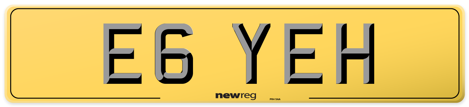 E6 YEH Rear Number Plate