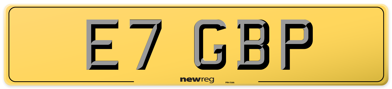 E7 GBP Rear Number Plate