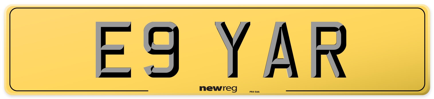 E9 YAR Rear Number Plate