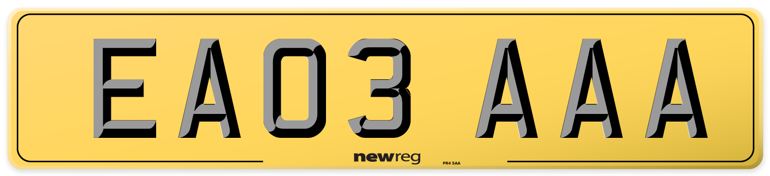 EA03 AAA Rear Number Plate