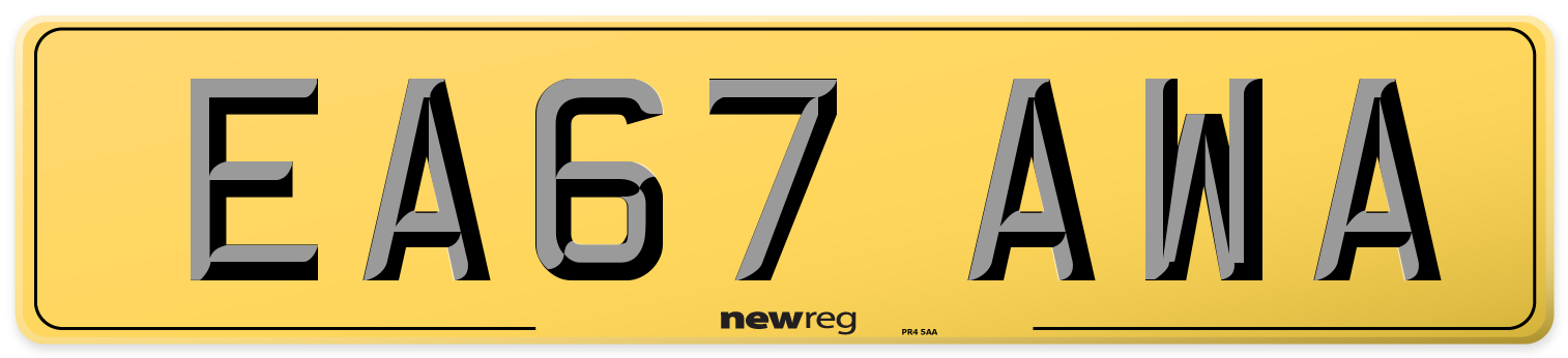EA67 AWA Rear Number Plate