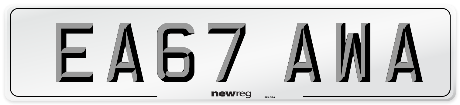 EA67 AWA Front Number Plate