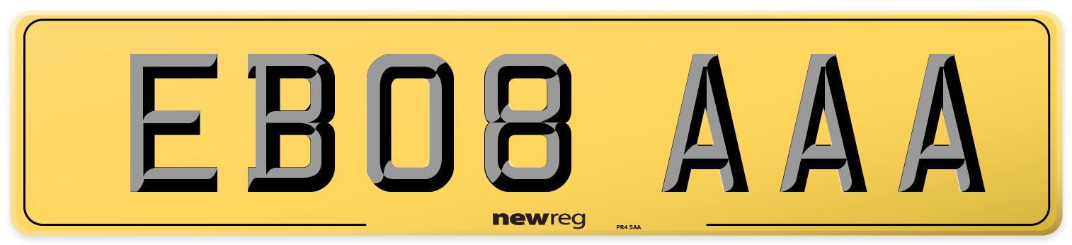 EB08 AAA Rear Number Plate