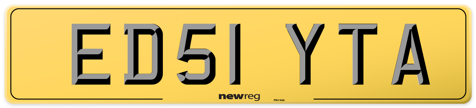 ED51 YTA Rear Number Plate