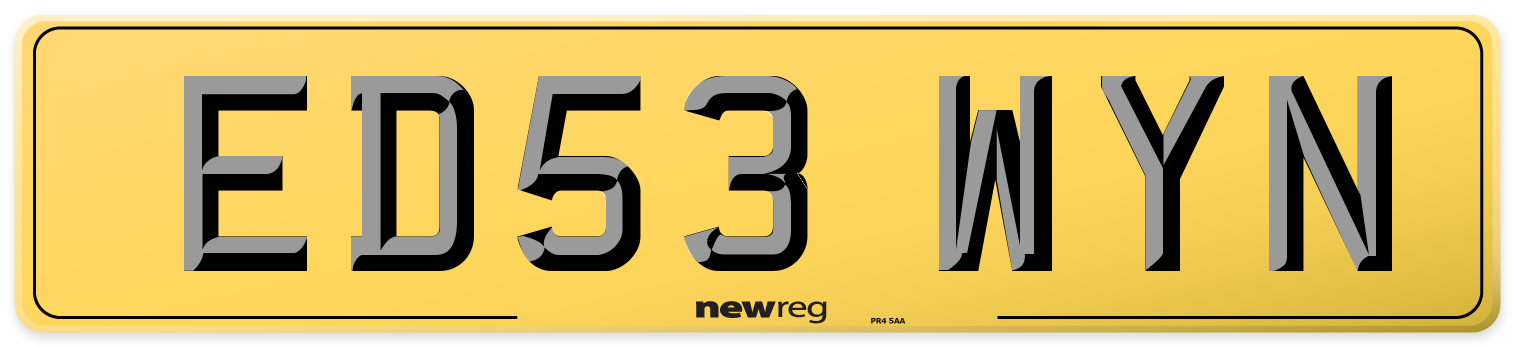 ED53 WYN Rear Number Plate