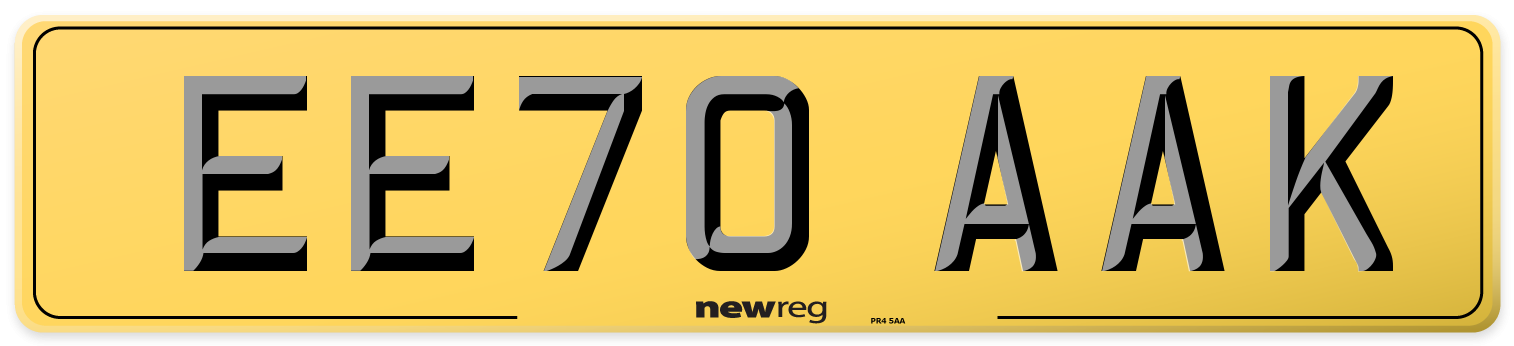 EE70 AAK Rear Number Plate
