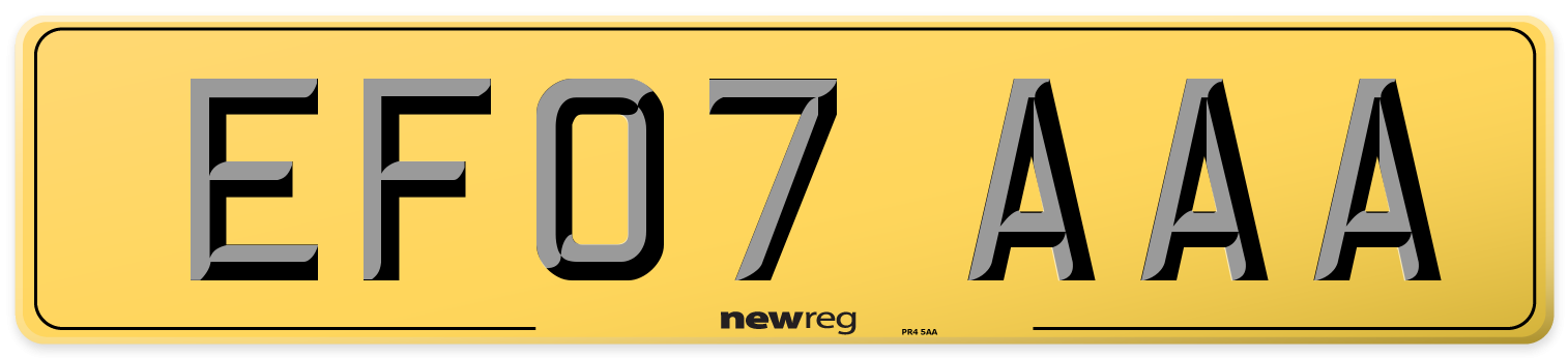 EF07 AAA Rear Number Plate