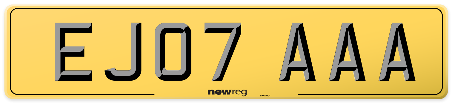 EJ07 AAA Rear Number Plate