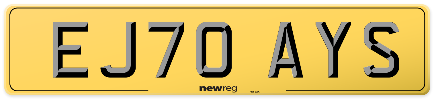 EJ70 AYS Rear Number Plate