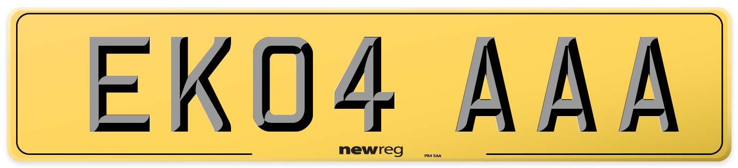 EK04 AAA Rear Number Plate