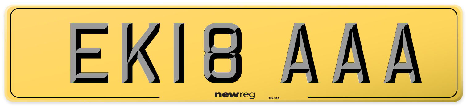 EK18 AAA Rear Number Plate