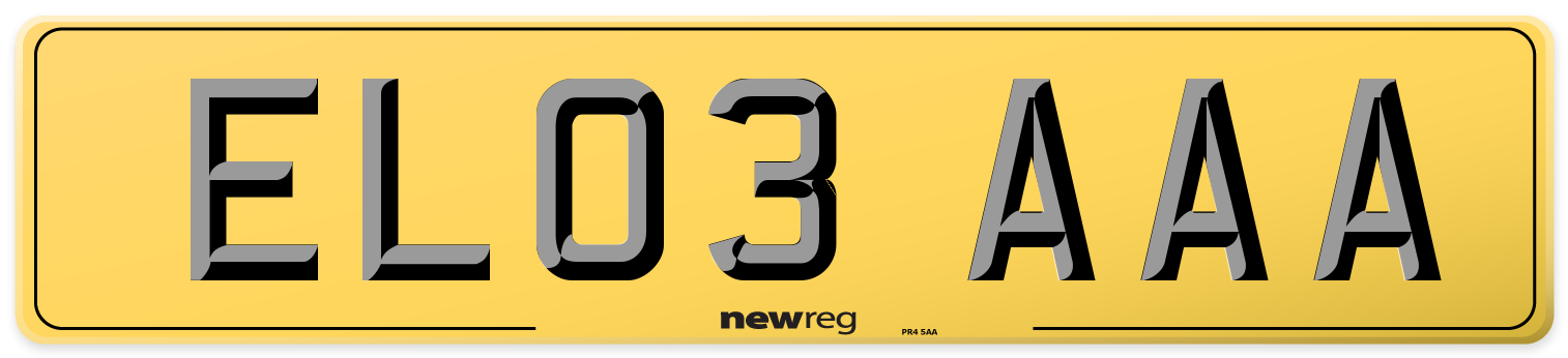 EL03 AAA Rear Number Plate