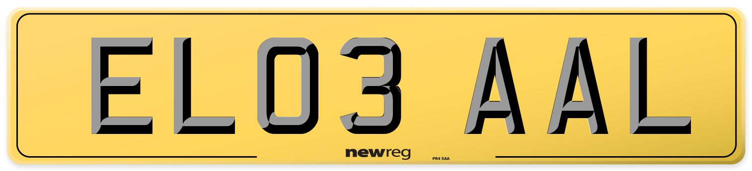 EL03 AAL Rear Number Plate