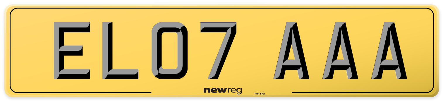 EL07 AAA Rear Number Plate