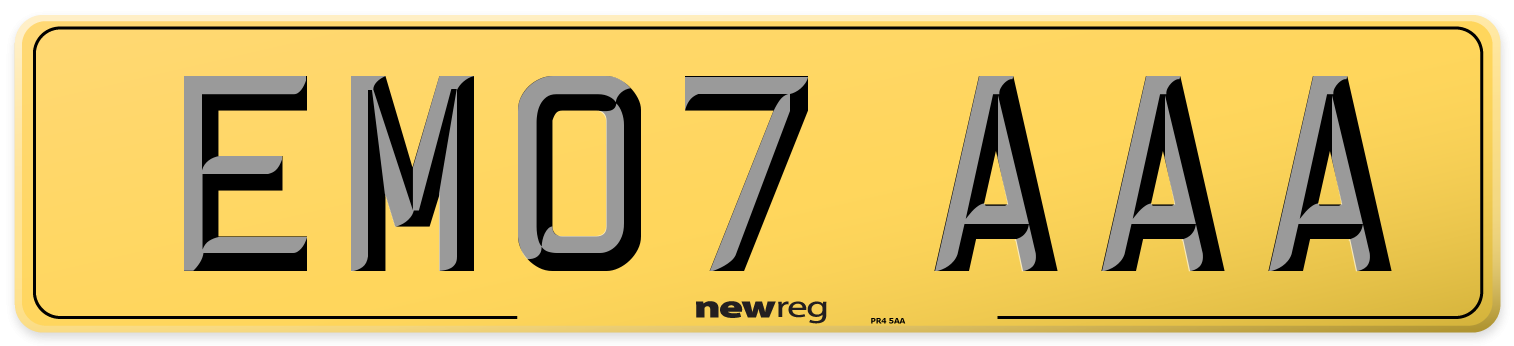 EM07 AAA Rear Number Plate