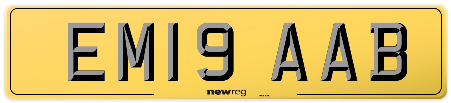 EM19 AAB Rear Number Plate