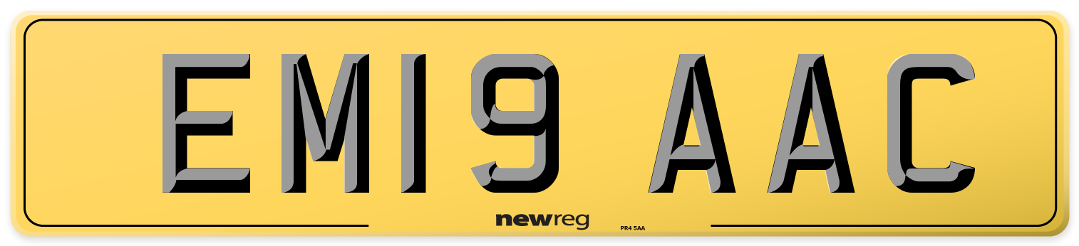 EM19 AAC Rear Number Plate