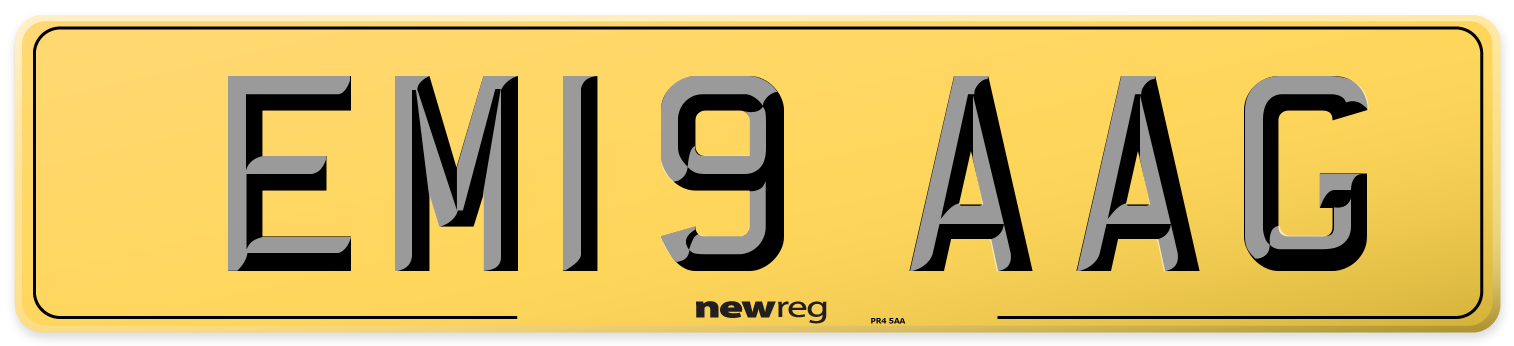 EM19 AAG Rear Number Plate