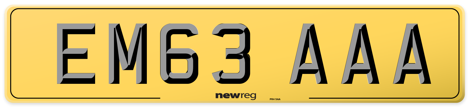 EM63 AAA Rear Number Plate