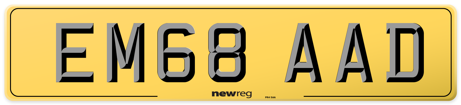 EM68 AAD Rear Number Plate
