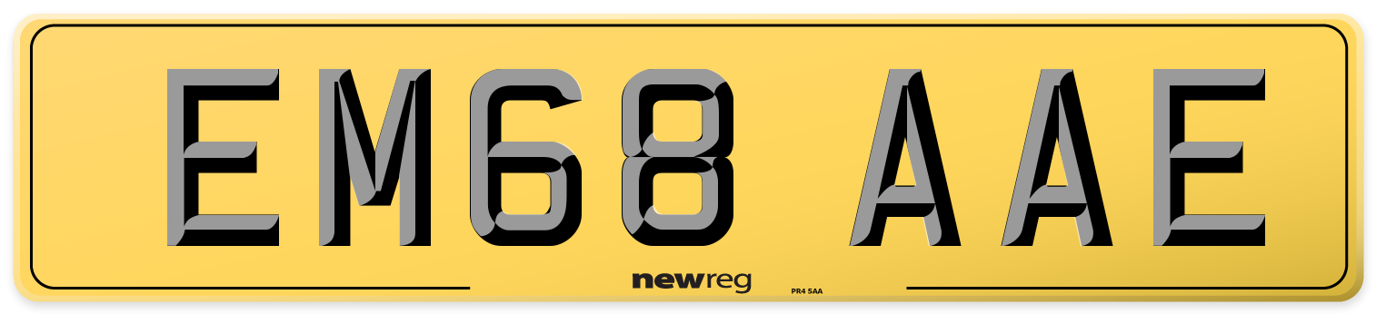 EM68 AAE Rear Number Plate