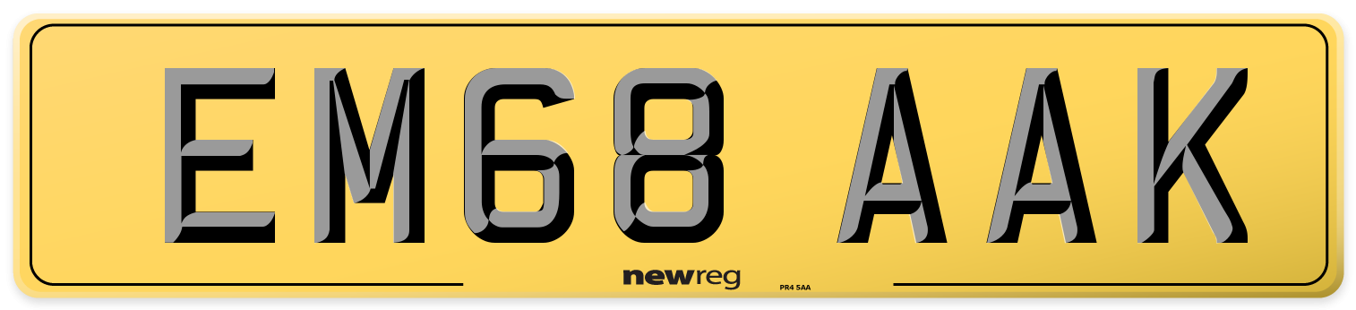 EM68 AAK Rear Number Plate