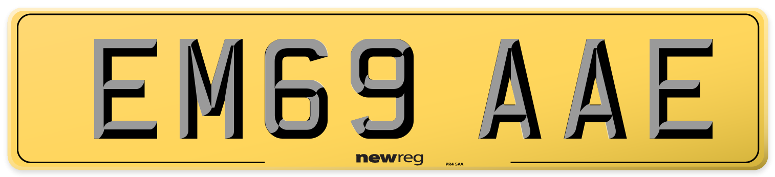 EM69 AAE Rear Number Plate