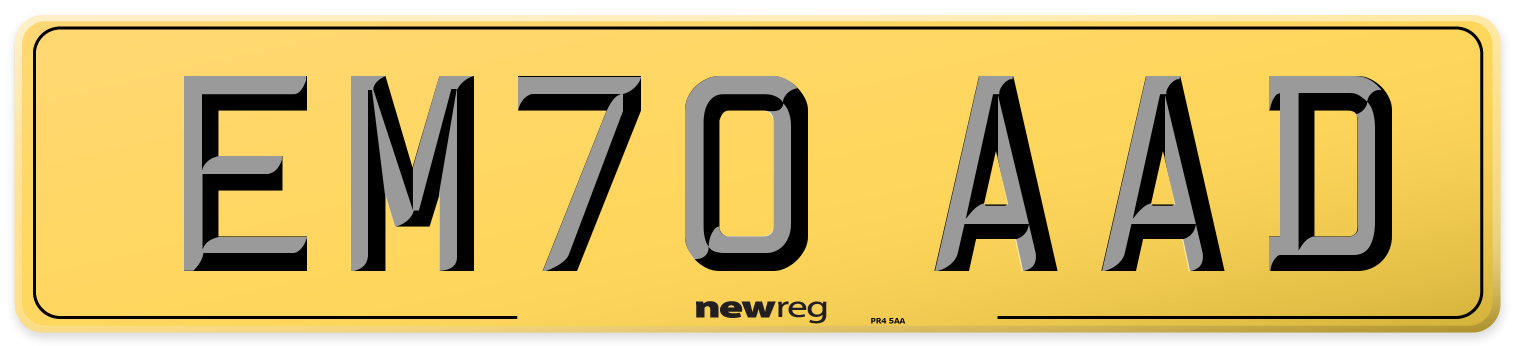 EM70 AAD Rear Number Plate