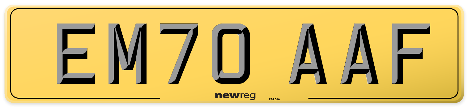 EM70 AAF Rear Number Plate
