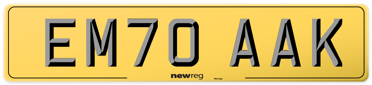 EM70 AAK Rear Number Plate