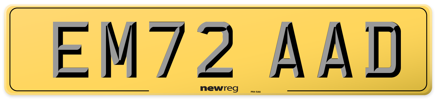 EM72 AAD Rear Number Plate