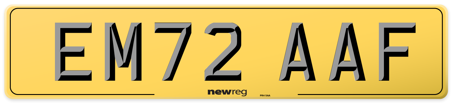 EM72 AAF Rear Number Plate