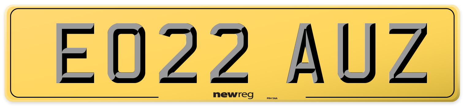 EO22 AUZ Rear Number Plate