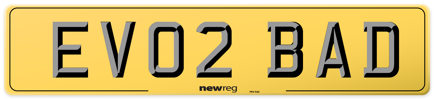 EV02 BAD Rear Number Plate