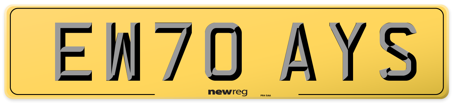 EW70 AYS Rear Number Plate