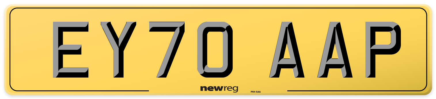 EY70 AAP Rear Number Plate