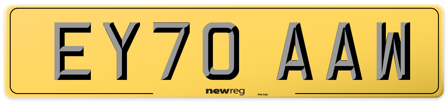 EY70 AAW Rear Number Plate