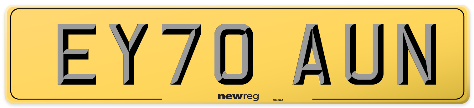EY70 AUN Rear Number Plate