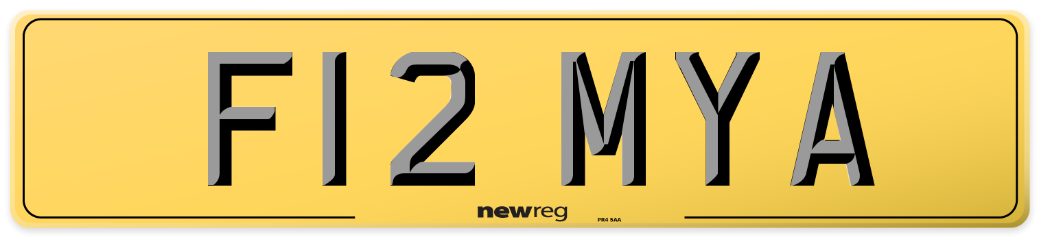 F12 MYA Rear Number Plate