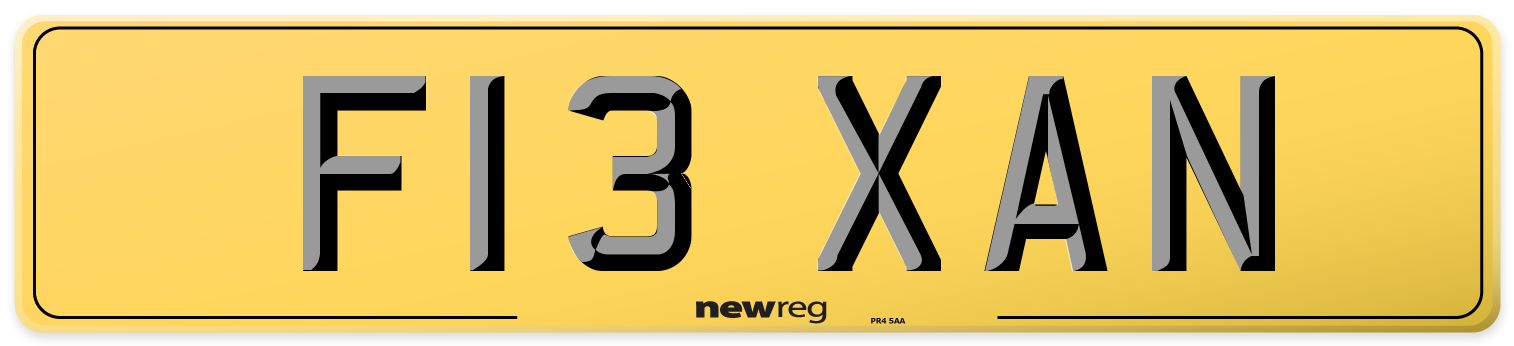 F13 XAN Rear Number Plate